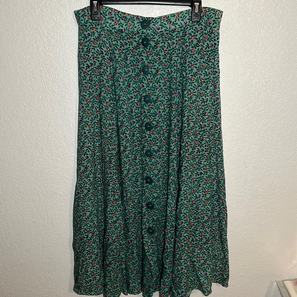 Vintage White Stag Ditzy Floral Midi Length Full Button Skirt